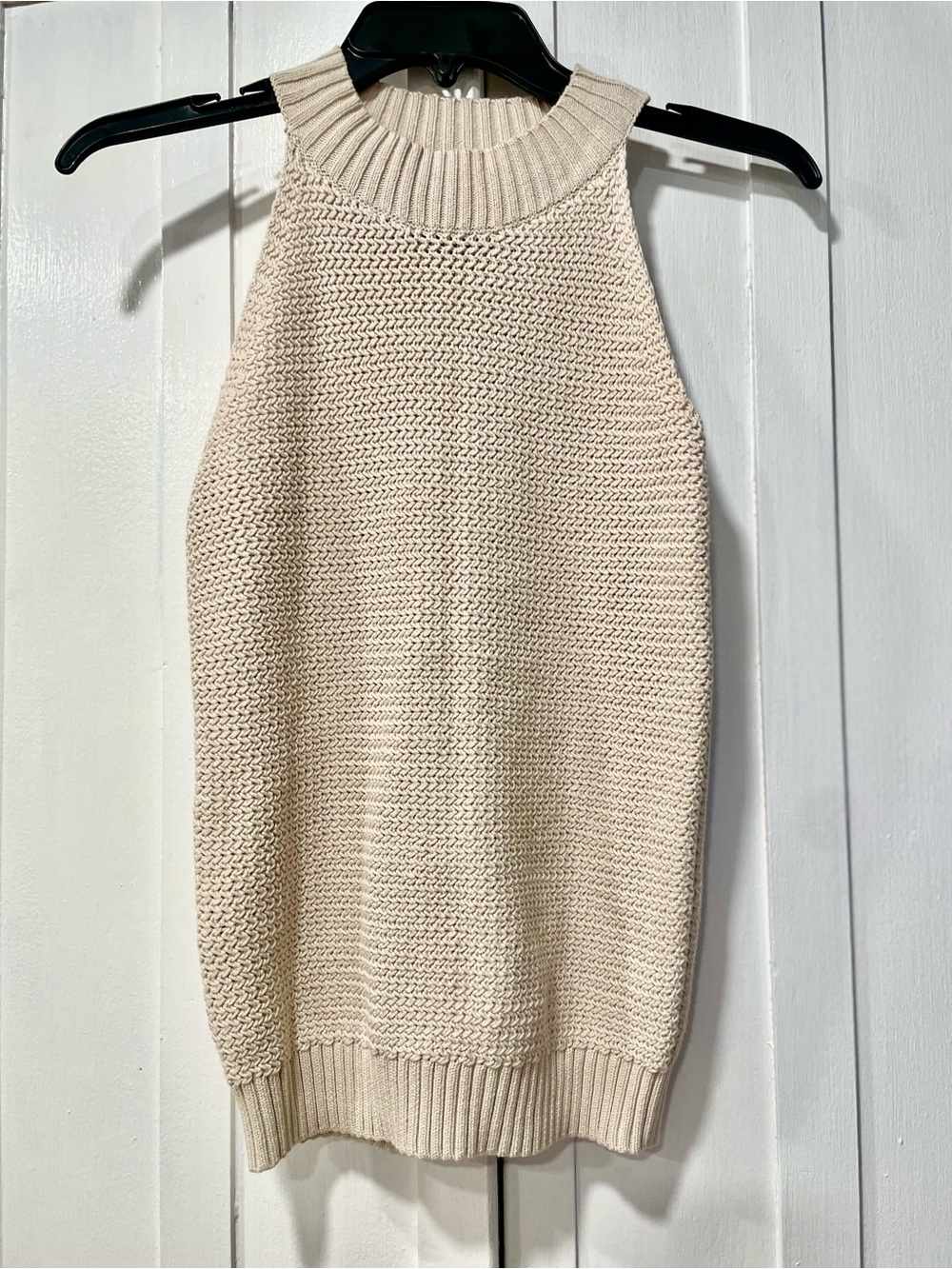 LOFT Cream Sleeveless Knit Sweater Top Cotton Blend Mock Neck Neutral Size XS